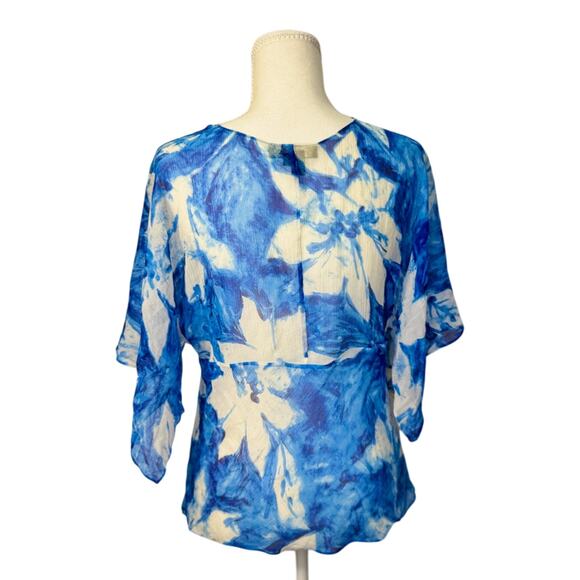 Lauren Ralph Lauren Silk Blue Floral Blouse Women's 10P Petite Coastal Cruise - Picture 2 of 16